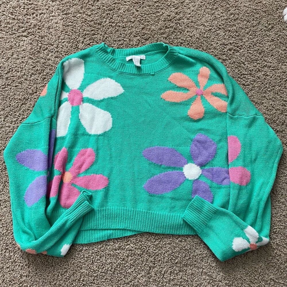 Green Flower Sweater Tillys